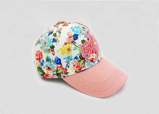 Κεντημένα ροζ καπέλα του μπέιζμπολ κοριτσιών με την εκτύπωση λουλουδιών και την τρισδιάστατη κεντητική