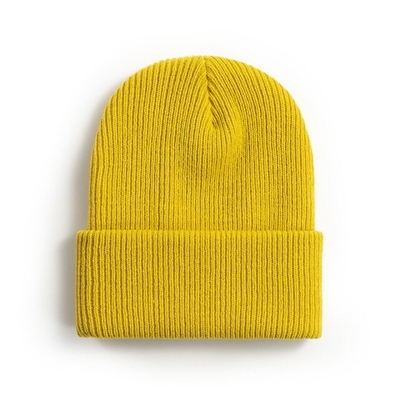 Κίτρινο πλεκτό φθορισμού σαφές κρανίο Cuffed καπέλων καπό Beanie