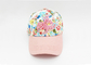 Κεντημένα ροζ καπέλα του μπέιζμπολ κοριτσιών με την εκτύπωση λουλουδιών και την τρισδιάστατη κεντητική