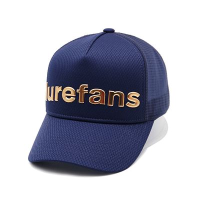 Μπλε Trucker ΚΑΠ Snapback λογότυπων μετάλλων με το βαμβάκι Sweatband