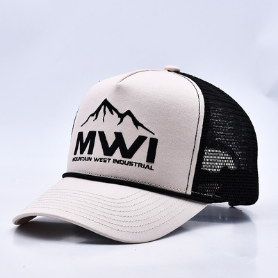 Υψηλό προφίλ 3D κεντήματα σχοινί Trucker καπέλο Custom Logo Mesh πίσω Trucker Cap