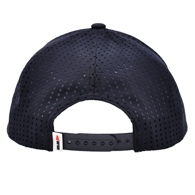 Μαύρο 6 Panel Trucker Snapback Hat Διαρθρωμένη κατασκευή Custom Rubber Patch Logo Πίσω 4 Panel Λέιζερ τρύπες