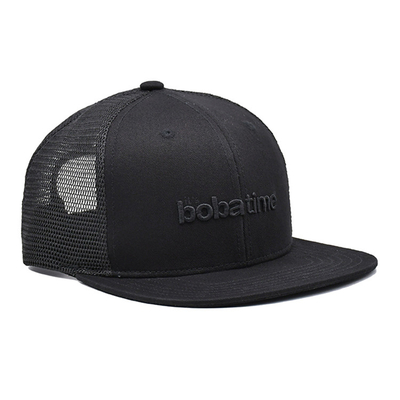 Αναπνευστικό βαμβάκι 6 πίνακα Unisex Trucker Cap με κεντημένο λογότυπο και υφασμένη ετικέτα