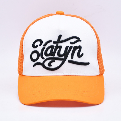 Unisex 5 Panel Trucker Cap Custom 3d Έμβρυα Κουρφή Γωνία Σατέν Ελαχιστοποιημένα Πορτοκαλί Δαχτυλό Καπέλα