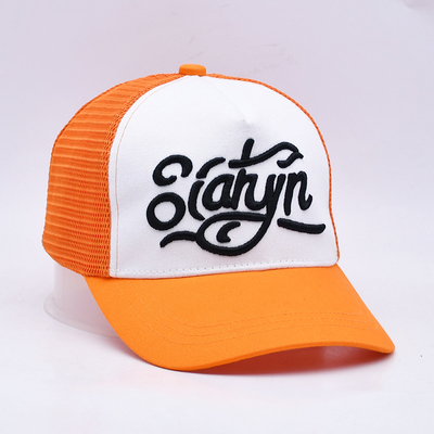 Unisex 5 Panel Trucker Cap Custom 3d Έμβρυα Κουρφή Γωνία Σατέν Ελαχιστοποιημένα Πορτοκαλί Δαχτυλό Καπέλα