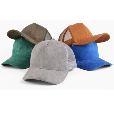 Αναπνευστικά Plain Suede Mesh Back Baseball Caps Γυναίκες Τρέντυ 5 Panel Trucker Hat