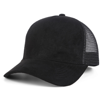 Αναπνευστικά Plain Suede Mesh Back Baseball Caps Γυναίκες Τρέντυ 5 Panel Trucker Hat