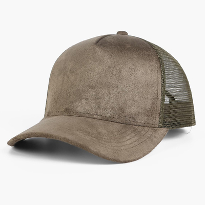 Αναπνευστικά Plain Suede Mesh Back Baseball Caps Γυναίκες Τρέντυ 5 Panel Trucker Hat