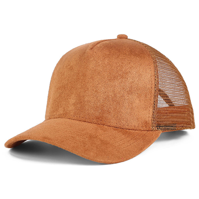 Αναπνευστικά Plain Suede Mesh Back Baseball Caps Γυναίκες Τρέντυ 5 Panel Trucker Hat
