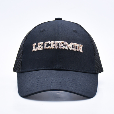 Μαύρο 6 πίνακα Mesh Trucker Hat Glitter Trucker Cap Υψηλής ποιότητας Fashion Sequins Βένδυμα Trucker Καπέλα