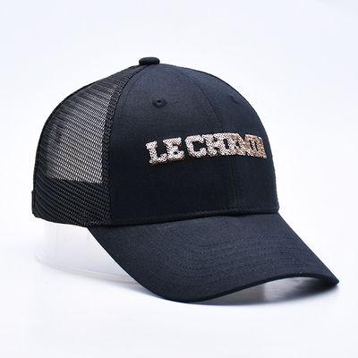 Μαύρο 6 πίνακα Mesh Trucker Hat Glitter Trucker Cap Υψηλής ποιότητας Fashion Sequins Βένδυμα Trucker Καπέλα