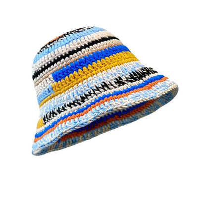 Προσαρμοσμένο καπέλο crochet φθινόπωρο χειμώνα χρωματιστά χειροποίητα ριγέ πλεκτά ευέλικτα καπέλα crochet κουβάς παχύ καπέλο γυναικών ψαράς καπέλο