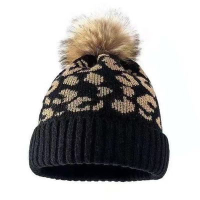 Υψηλής ποιότητας Pom Pom Winter Leopard Print Beanie Wholesale μαλακά ζεστά πλεκτά καπέλα με μαντήλια