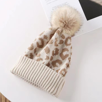 Υψηλής ποιότητας Pom Pom Winter Leopard Print Beanie Wholesale μαλακά ζεστά πλεκτά καπέλα με μαντήλια