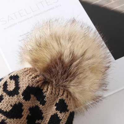 Υψηλής ποιότητας Pom Pom Winter Leopard Print Beanie Wholesale μαλακά ζεστά πλεκτά καπέλα με μαντήλια