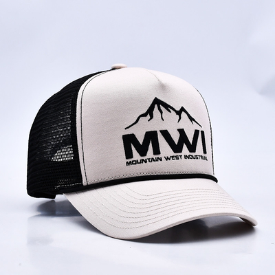 Υψηλό προφίλ 3D κεντήματα σχοινί Trucker καπέλο Custom Logo Mesh πίσω Trucker Cap