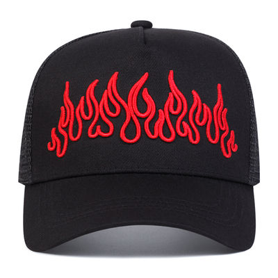 Ρυθμιζόμενο καπέλο Hip Hop Style Flame Street με κέντημα Snapback, καμπυλωτό γείσο, καπέλο Trucker Mesh Sports