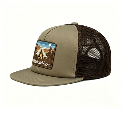 Light Olive Green trucker cap featuring a curved brim customizable colors perfect for team uniforms company branding and casual wear