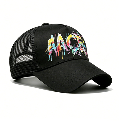 Ρυθμιζόμενο Snapback Trucker Cap Ψηφιακή μεταφορά θερμότητας Γκραφίτι Πατρίο Μπροστά Πίνακα Mesh πίσω καπέλο Ιδανικό για εξωτερικές δραστηριότητες Εταιρική μάρκα