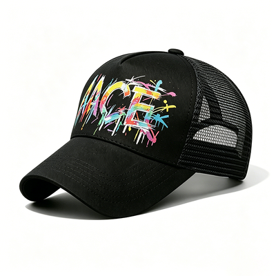 Ρυθμιζόμενο Snapback Trucker Cap Ψηφιακή μεταφορά θερμότητας Γκραφίτι Πατρίο Μπροστά Πίνακα Mesh πίσω καπέλο Ιδανικό για εξωτερικές δραστηριότητες Εταιρική μάρκα