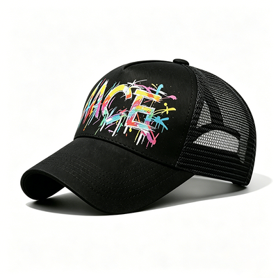 Ρυθμιζόμενο Snapback Trucker Cap Ψηφιακή μεταφορά θερμότητας Γκραφίτι Πατρίο Μπροστά Πίνακα Mesh πίσω καπέλο Ιδανικό για εξωτερικές δραστηριότητες Εταιρική μάρκα
