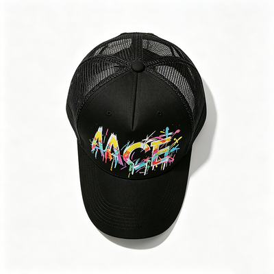 Ρυθμιζόμενο Snapback Trucker Cap Ψηφιακή μεταφορά θερμότητας Γκραφίτι Πατρίο Μπροστά Πίνακα Mesh πίσω καπέλο Ιδανικό για εξωτερικές δραστηριότητες Εταιρική μάρκα