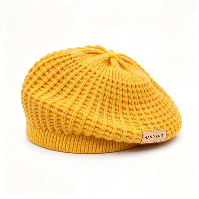 Custom Knitted Beret Hat for Women Hollow Out Handmade Beret Solid Color Soft Beanie Beret for All Seasons Casual Wear Support Customization