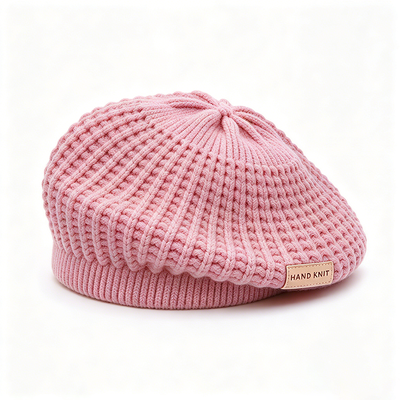 Custom Knitted Beret Hat for Women Hollow Out Handmade Beret Solid Color Soft Beanie Beret for All Seasons Casual Wear Support Customization