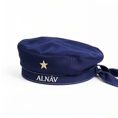 Classic Navy Style Beret Hat Embroidery Star Logo Beret With Ribbon Tie Cotton Lining Solid Color Beret For Daily Casual Wear Support Customization