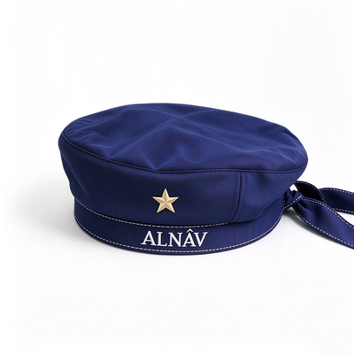 Classic Navy Style Beret Hat Embroidery Star Logo Beret With Ribbon Tie Cotton Lining Solid Color Beret For Daily Casual Wear Support Customization