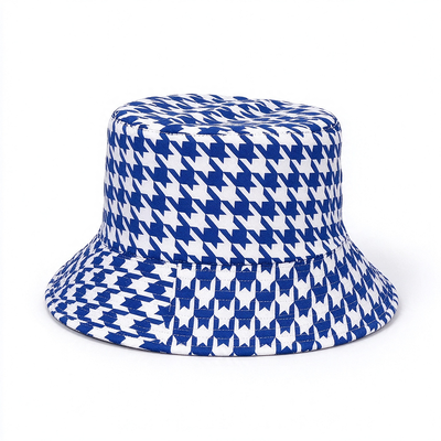 Recycled Fabric Houndstooth Bucket Hat Casual Lightweight Breathable Hat For Daily Outdoor Activities